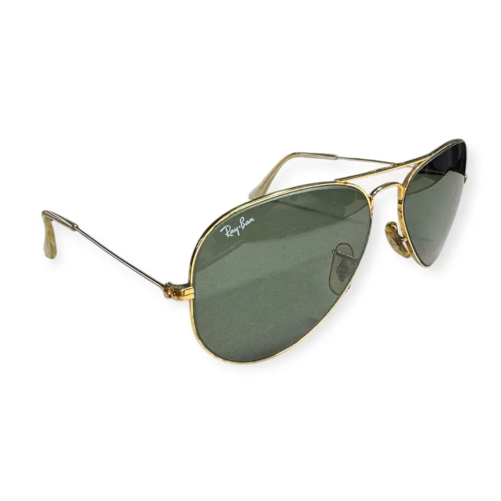 Ray-Ban B&L Classic Aviator Sunglasses Gold Frames Gray‎ Lenses Rare VTG w/ Case